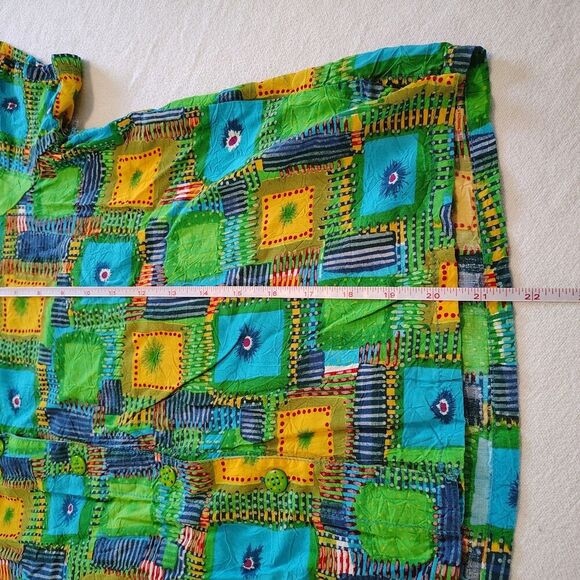 VTG Jams World Womens M Hawaiian Aloha Shirt Bright Abstract Art Print Crop Top - Picture 5 of 9